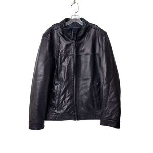 Tommy Hilfiger Black Genuine Leather Bomber Jacket Men's Size XL